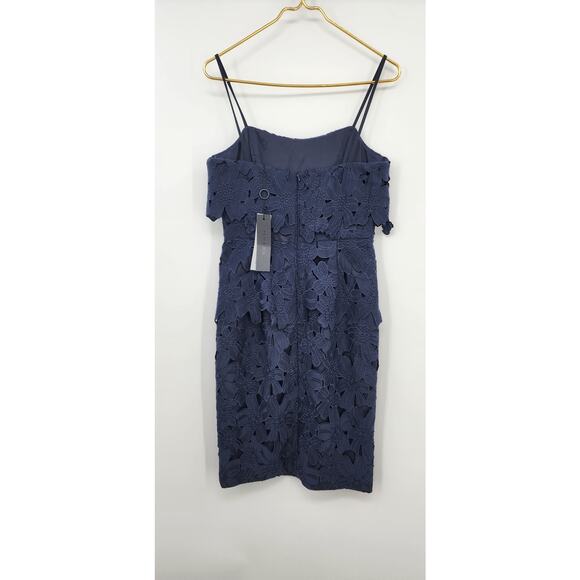 New NWT Black Halo Ora Lace‎ Sheath Party Navy Blue Foral Mini Dress Size 6 - Picture 6 of 16